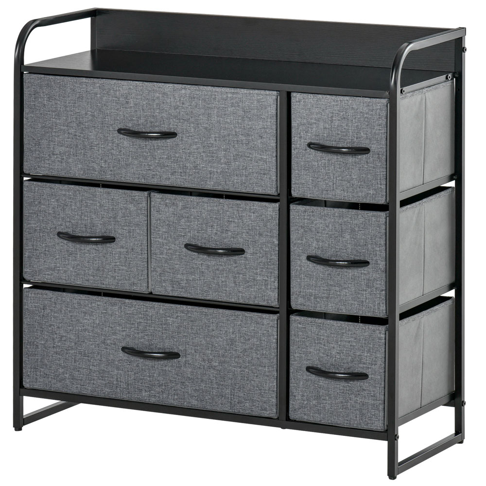 HOMCOM 7 Drawer Grey Fabric Foldable Bedroom Dresser Image 2