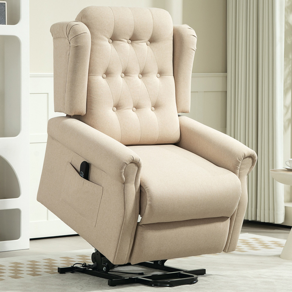 HOMCOM Beige Wingback Button Tufted Electric Power Lift Elderly Recliner Armchair Image 1