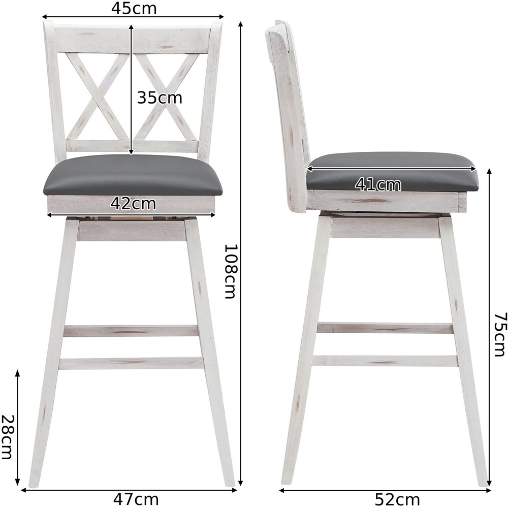 Costway White Counter Height Bar Stool with Upholstered Cushion Set of 2 Image 7