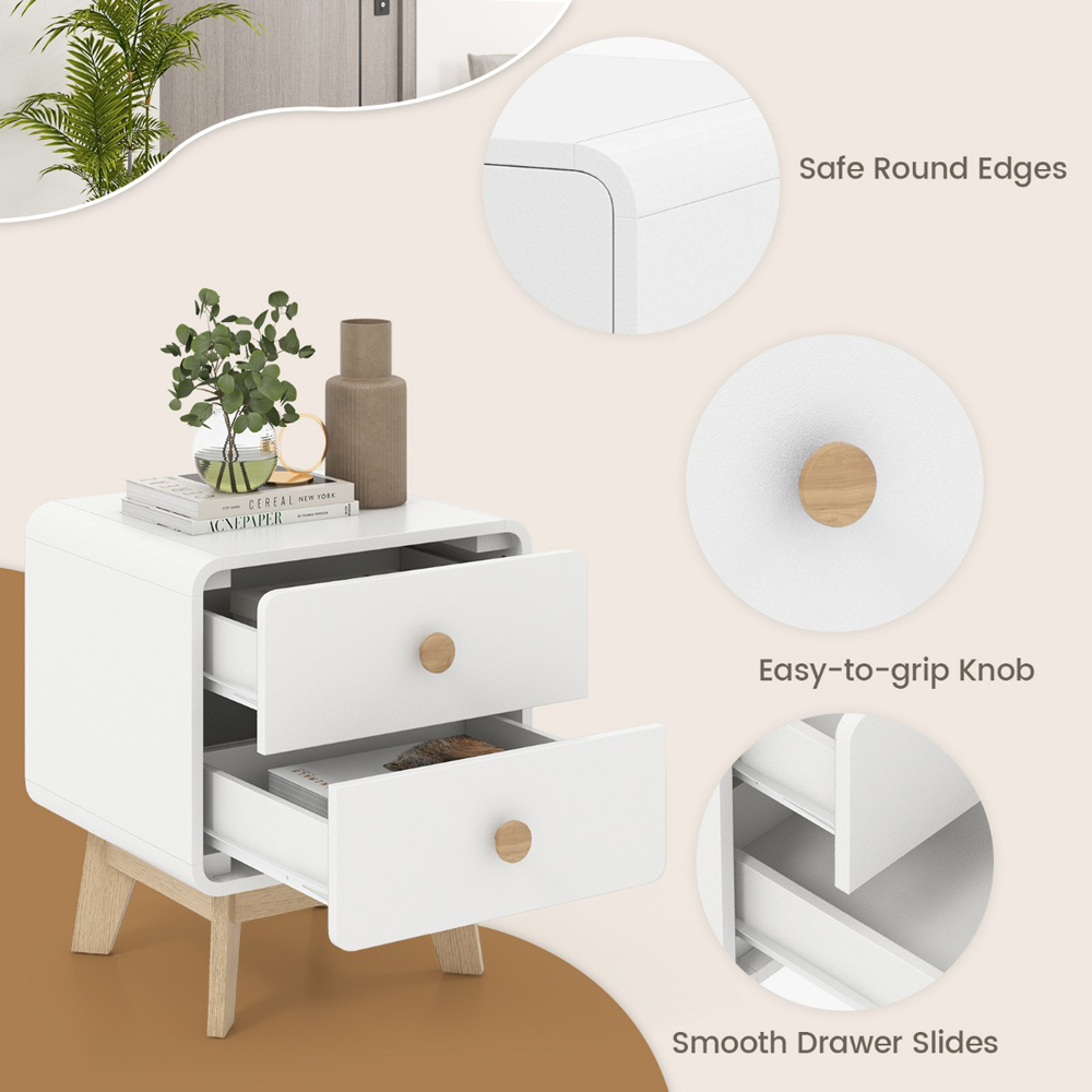Costway 2 Drawer White Bedside Table Image 6