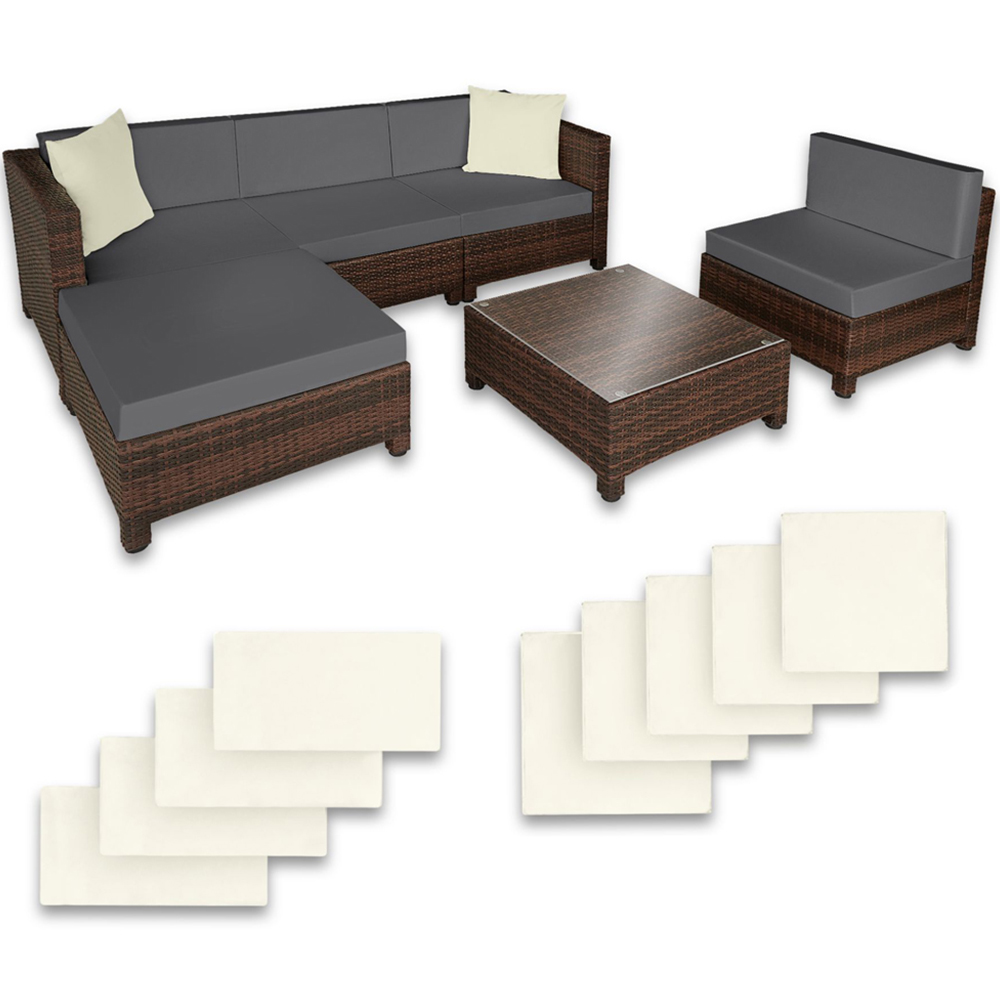 tectake Trieste Polyrattan Garden Furniture Set with Black and Brown 2 Cover Set Image 2