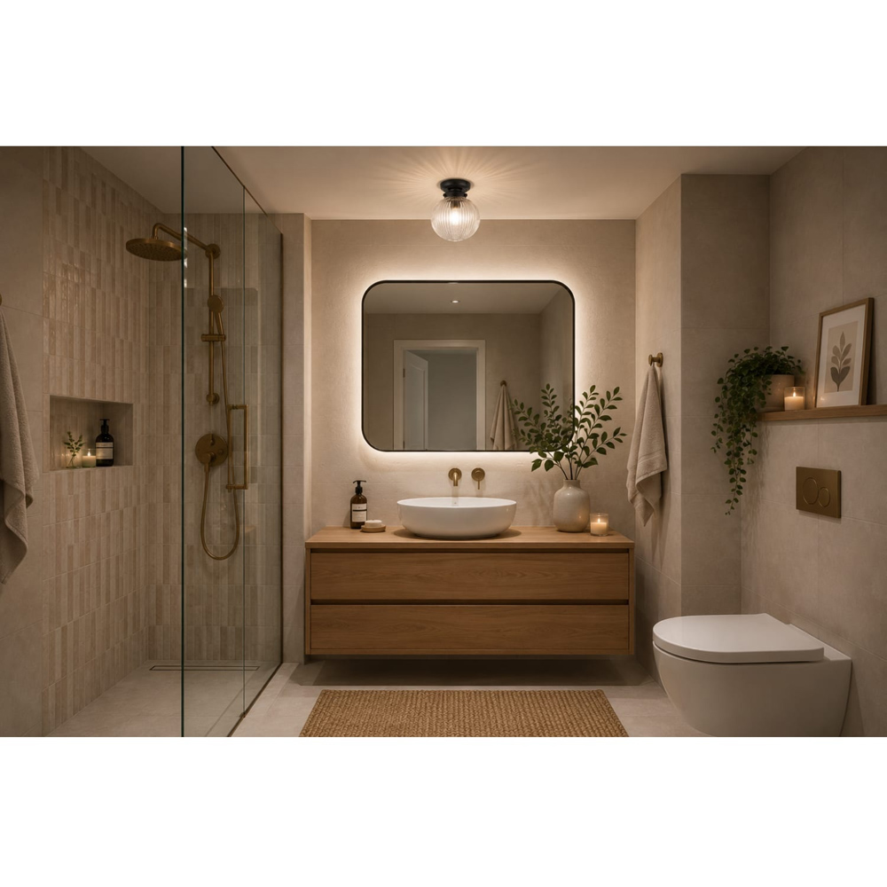 Cosylyte Finley Bathroom Classic Ribbed Glass Black Metal Base Ceiling Light Image 7
