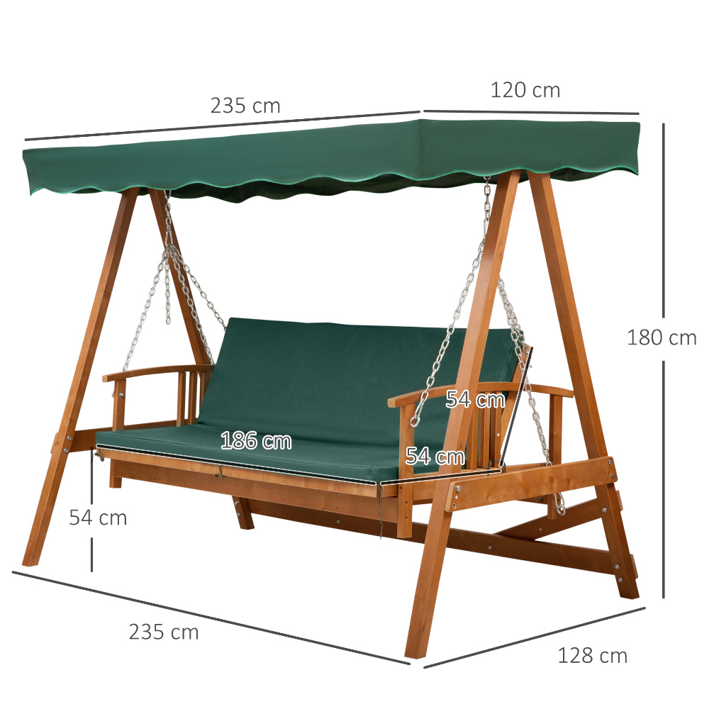 Outsunny Deluxe 3 Seater Green Wooden Swing Seat Image 6