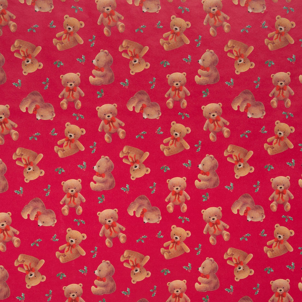 Teddy Bear Wrapping Paper Red Image 2