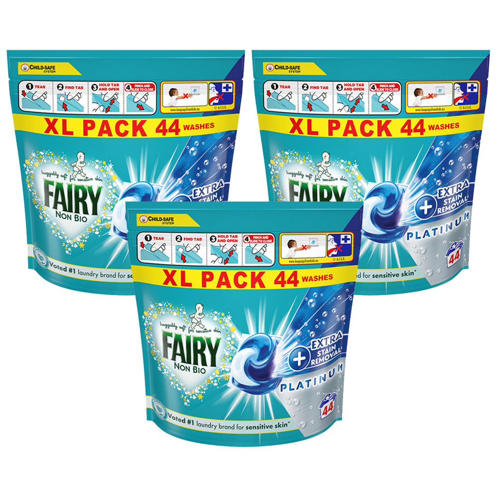 Fairy Non Bio Platinum Pods Washing Liquid Capsules 44 Washes Case of 3 Image 1