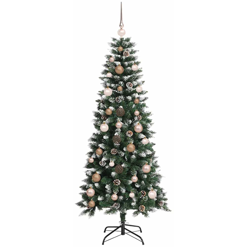 vidaXL Pre-Lit Rose Gold Baubles Green Artificial Snow Tipped Christmas Tree 5ft Image 4