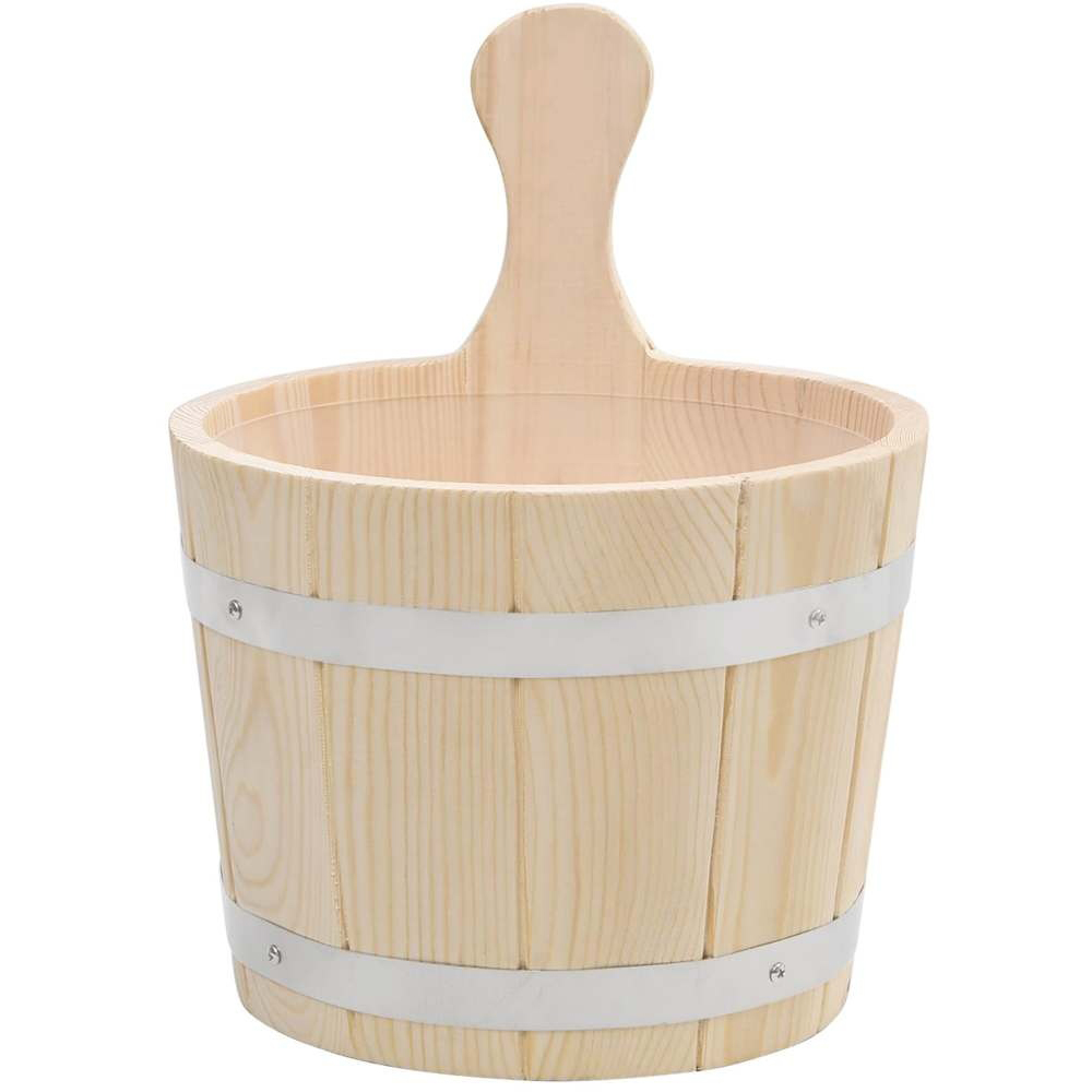 Walplus 5L Solid Pine Wood Sauna Bucket and Ladle Set Image 3