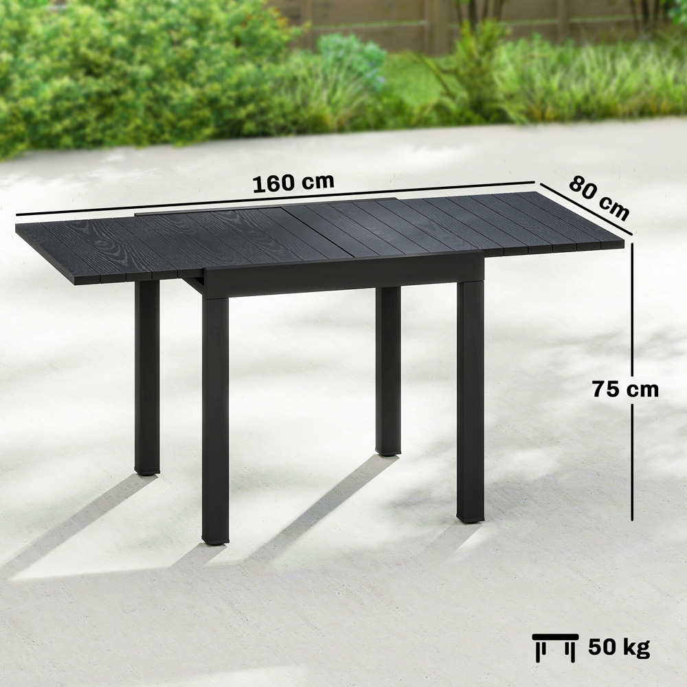 Outsunny 6 Seater 80-160cm Slatted Top Aluminium Extendable Garden Dining Table Black Image 8