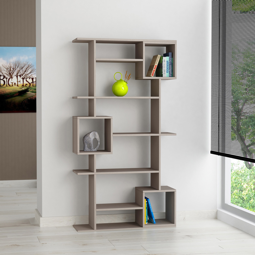 Decortie Soto 13 Shelf Mocha Grey Modern Bookcase Display Unit Image 3