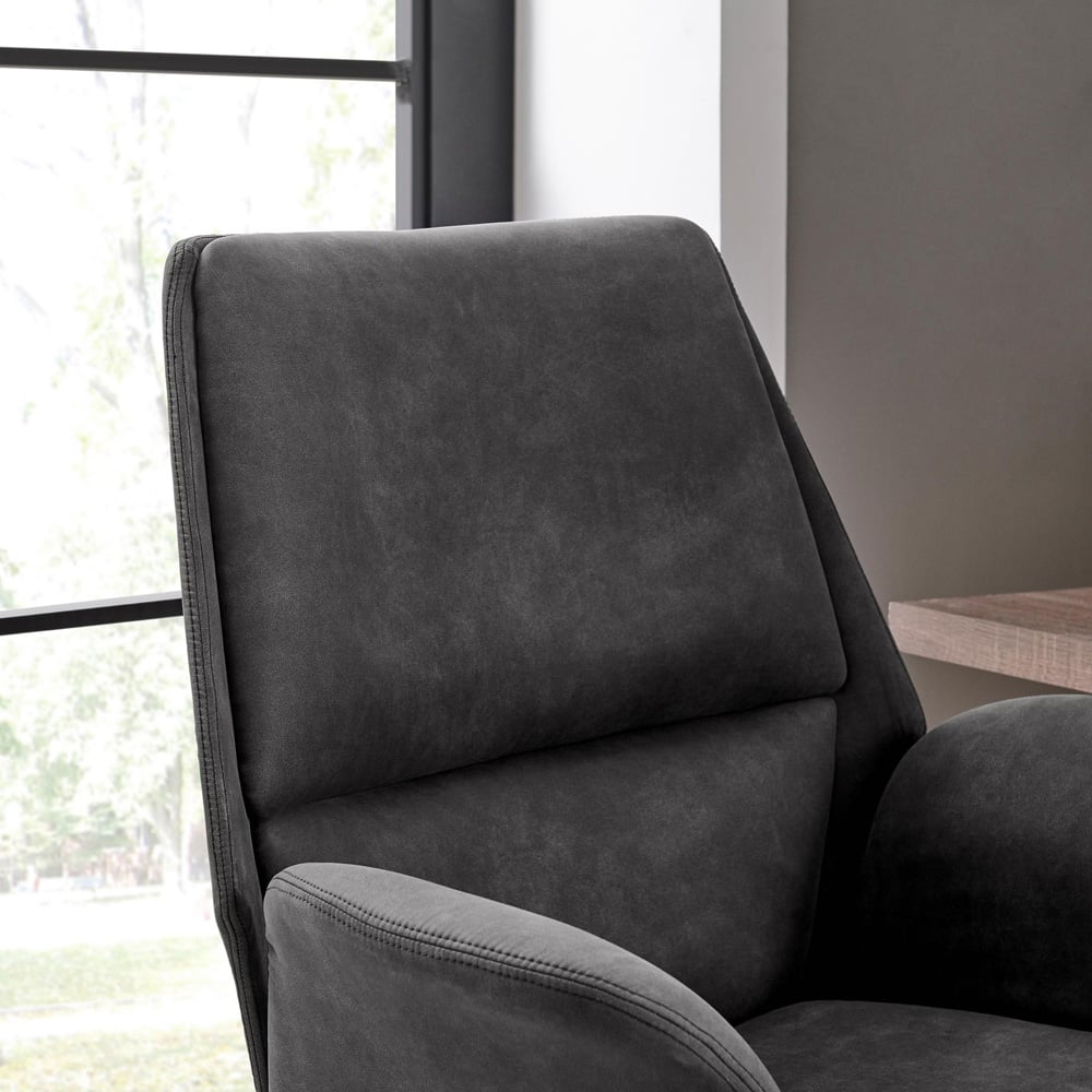 Furniturebox Omega Luxury Black Faux Leather and Silver Office Chair Image 2