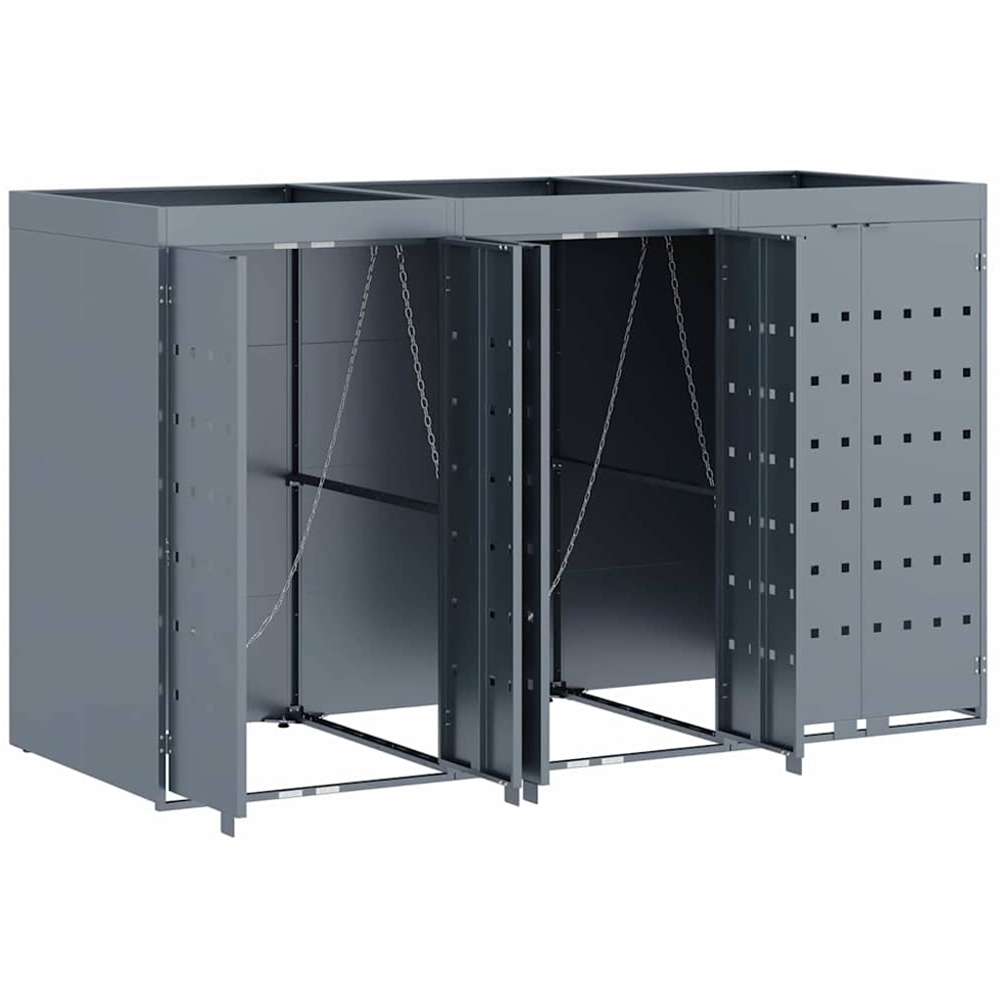 vidaXL Light Grey 3 Wheelie Bin Storage Shed with Planter Roof Image 4