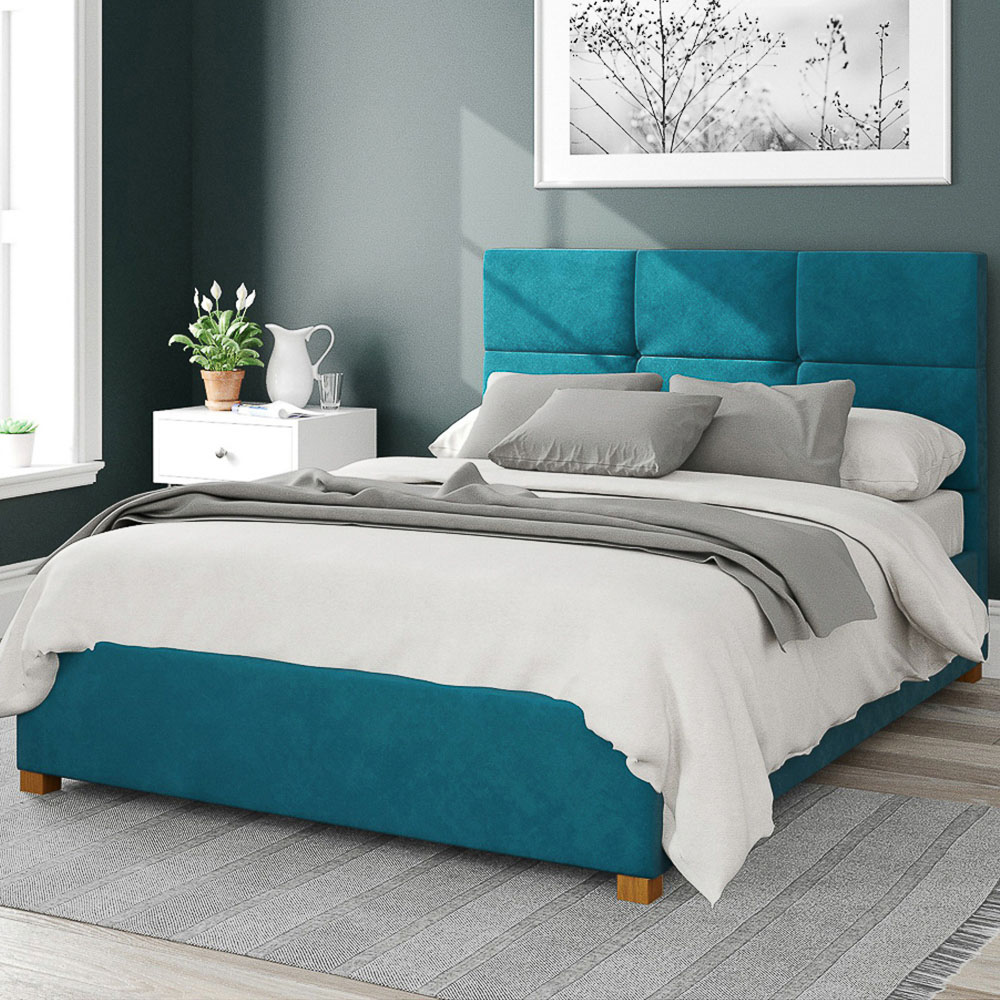 Aspire Caine Small Double Teal Plush Velvet Ottoman Bed Image 1