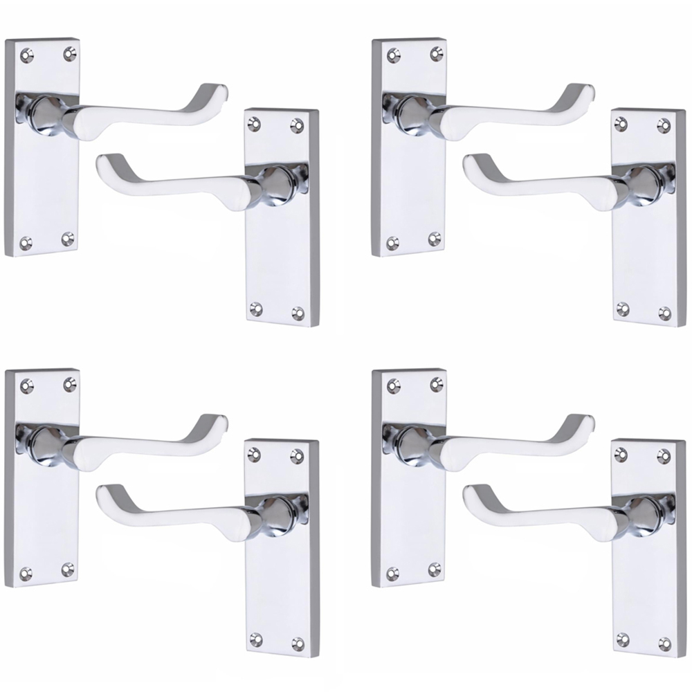 Golden Grace Victorian Scroll Lever Polished Chrome Latch Door Handles Set 4 Pack Image 1