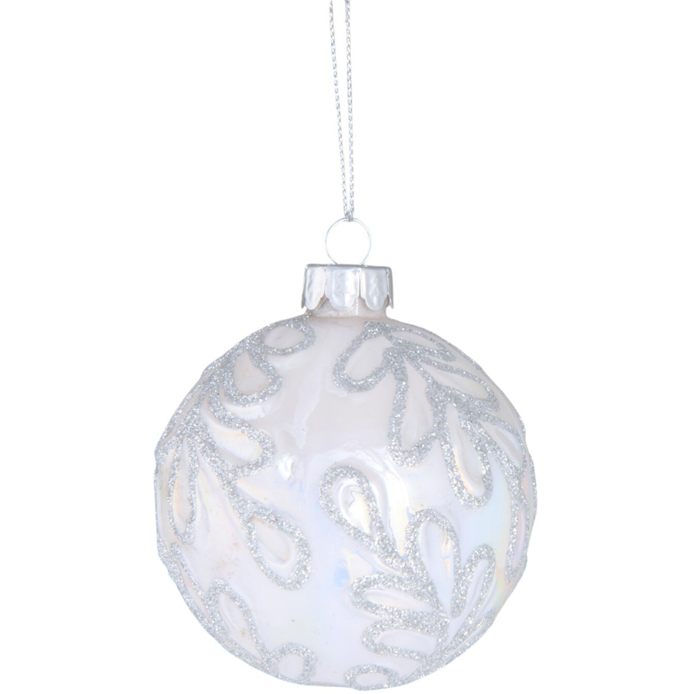 Silver Glitter Leaf Bauble Image 1