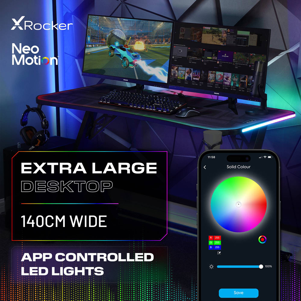 X Rocker Lumio XL Gaming Desk with 3 Sided App Controlled LED Lighting Black Image 2