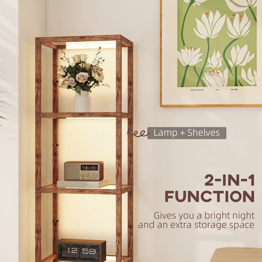 HOMCOM 4 Shelf Rustic Brown Glass Dimmable LED Floor Lamp Image 8