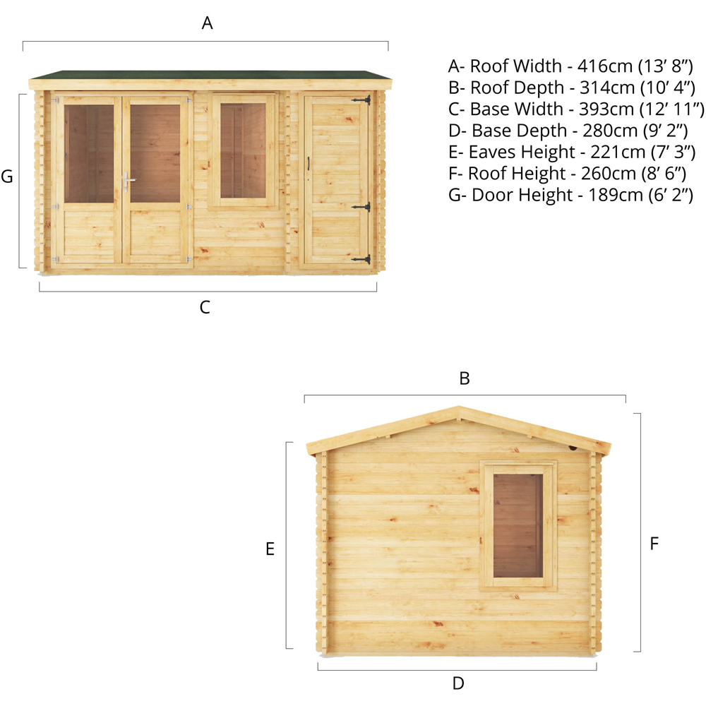 Mercia 13.4 x 9.8ft Home Office Log Cabin with Side Shed Image 6