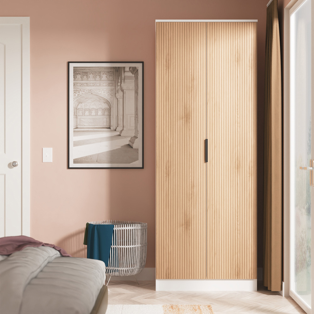 Crowndale Java 2 Door Slatt Effect and White Tall Wardrobe Ready Assembled Image 7