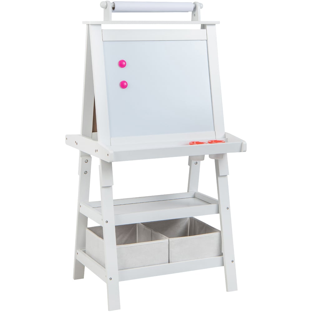 Costway Kids White Double Sided Art Easel with Paper Roll Image 1