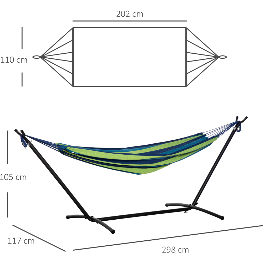 Outsunny Green Stripe Camping Hammock with Stand and Carry Bag Image 7