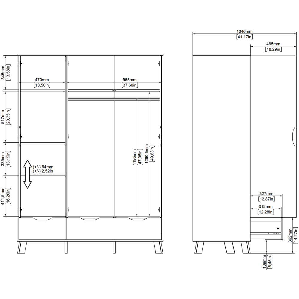 Furniture To Go Ikast 3 Door 2 Drawer White and Brown Mirror Wardrobe Image 9