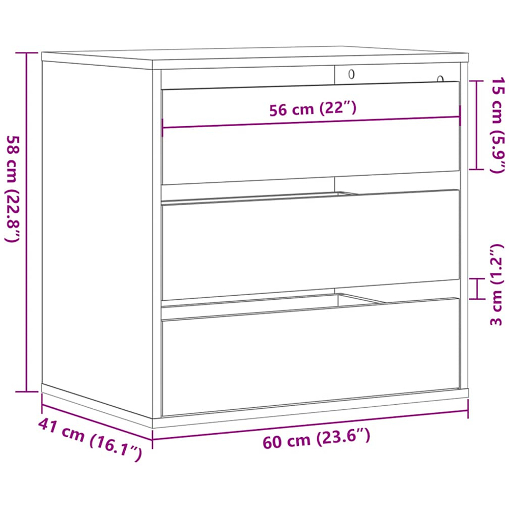 vidaXL 3 Drawer Black Wooden Chest of Drawers Image 9