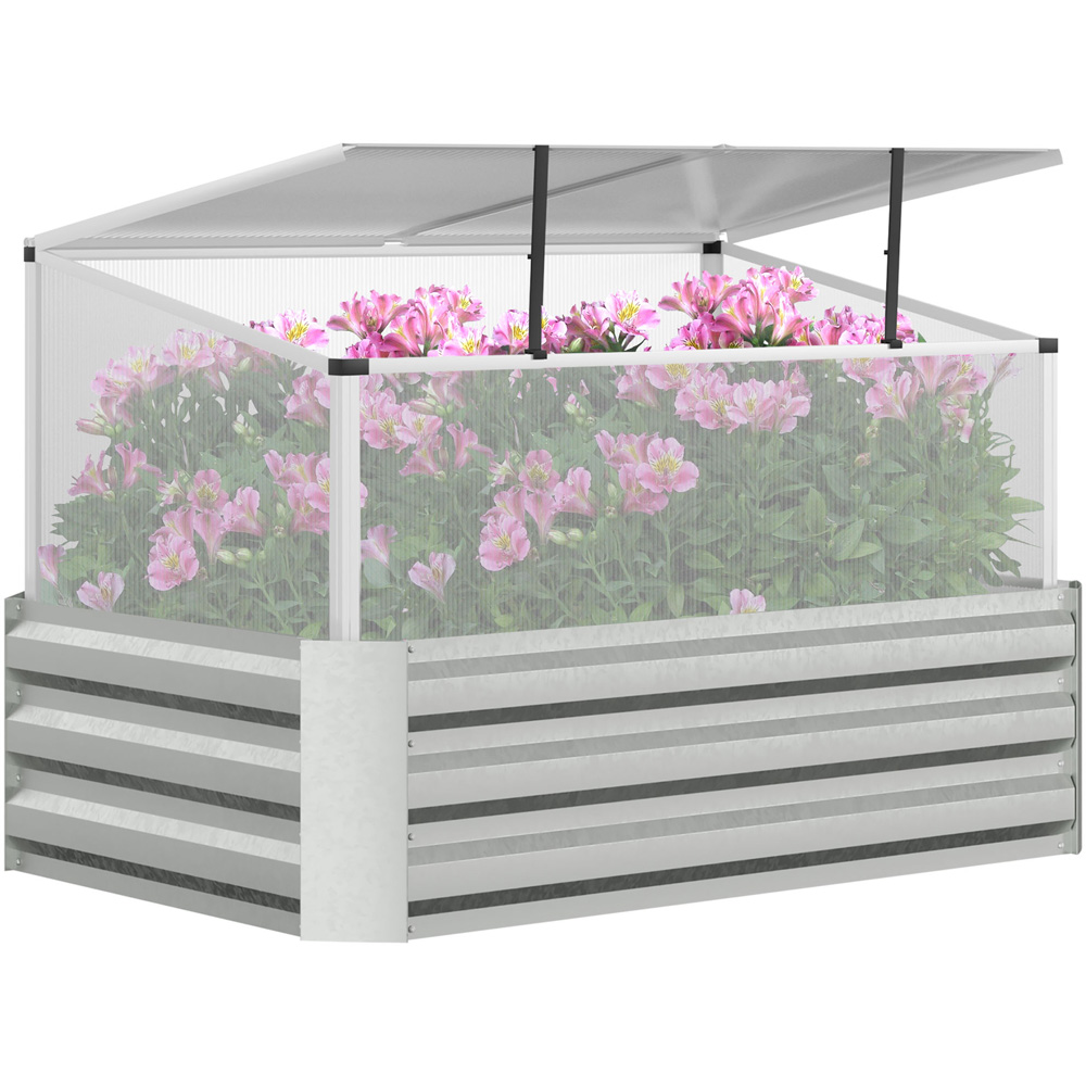 Outsunny Grey and White Raised Bed Garden Box Planter with Greenhouse Image 1