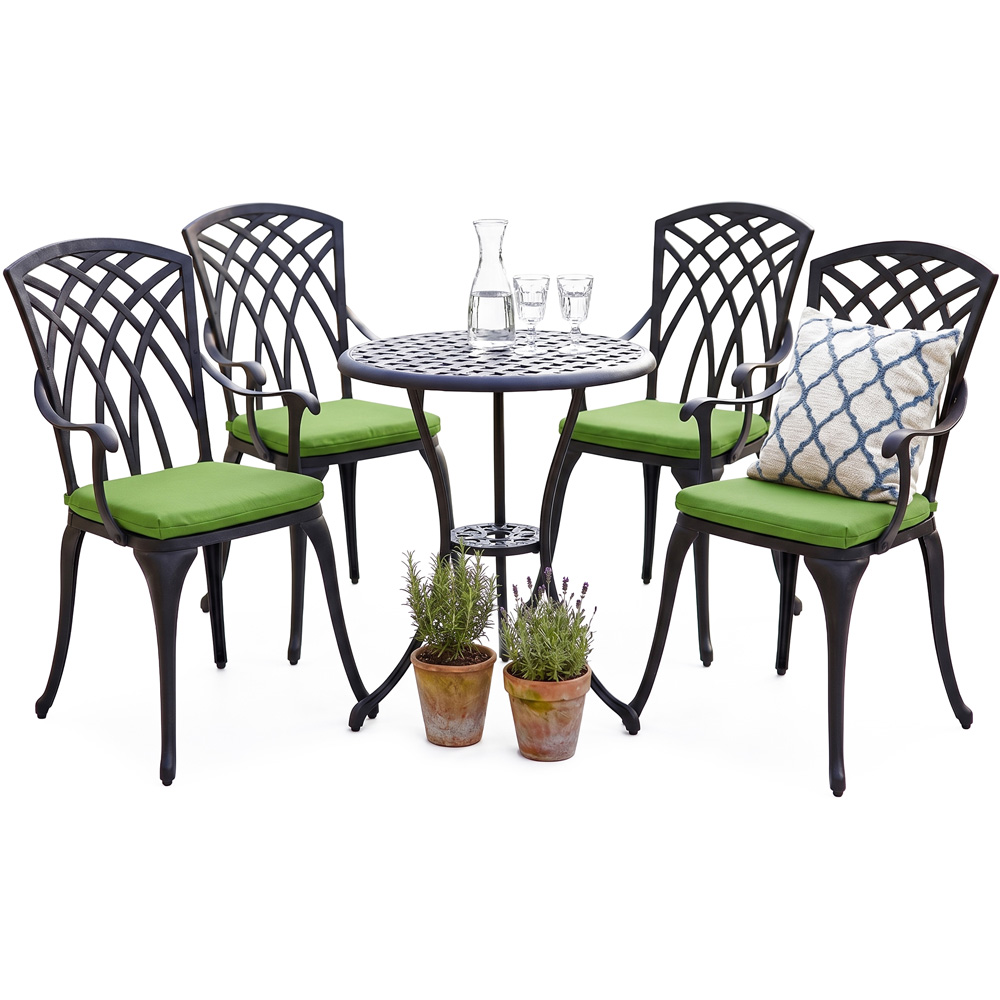Centurion Oshowa 4 Seater Black and Green Cast Aluminium Garden Bistro Set with Cushions Image 2