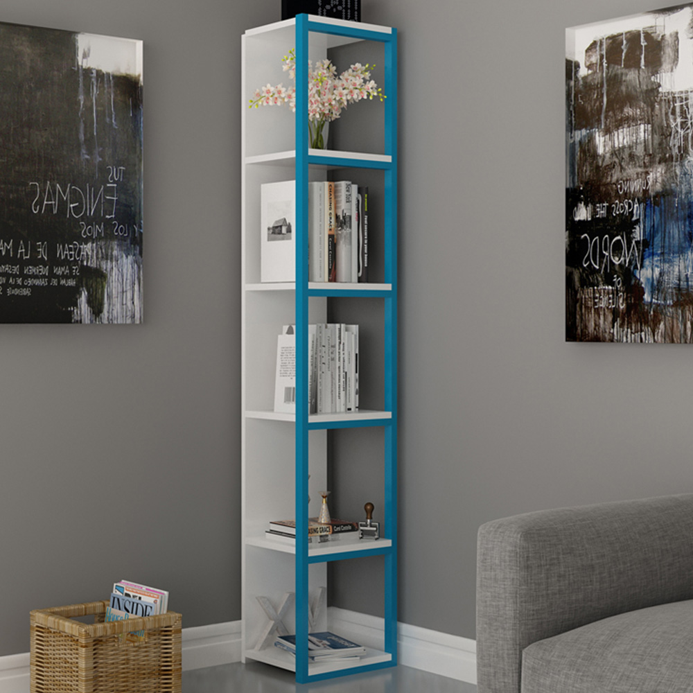 Decorotika Texas 5 Shelf White and Blue Bookshelf Image 1