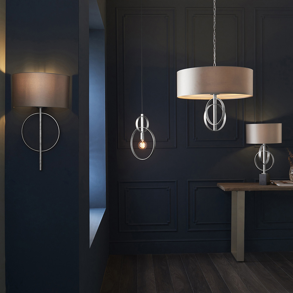 Merano Trento Antique Silver and Mink Satin Fabric 5 Light Pendant Ceiling Light Image 7