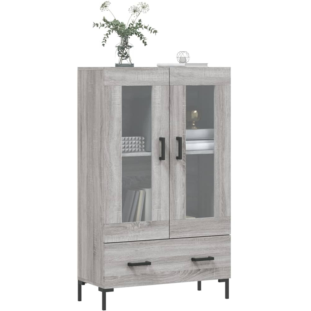 vidaXL 2 Glass Door Single Drawer Grey Sonoma Highboard with Metal Legs Image 3