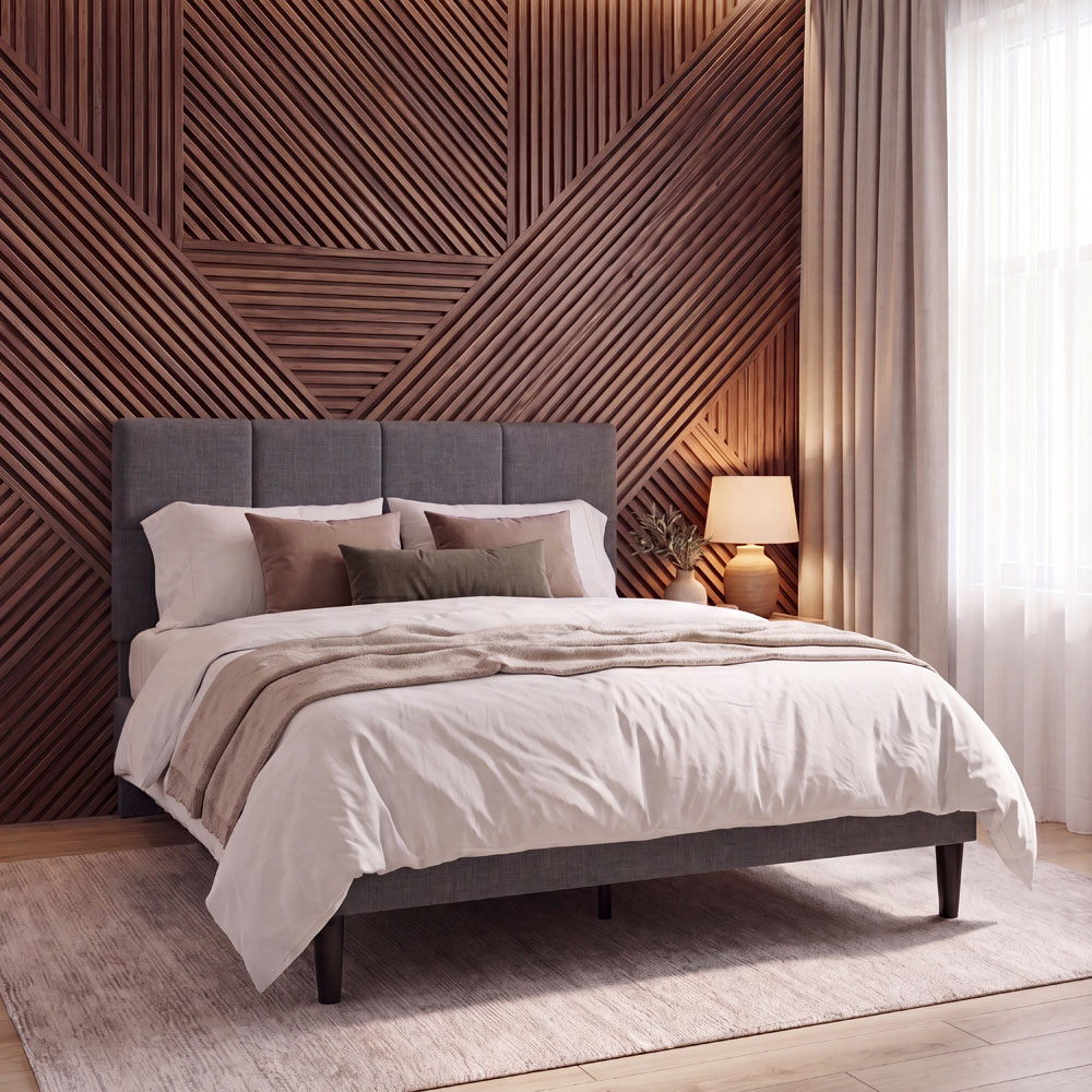 VIDA DESIGNS Velmora King Size Dark Grey Linen Fabric Bed with Memory Foam Bonnell Spring Mattress Image 8