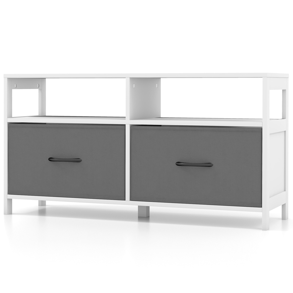 Costway 2 Drawer 2 Shelf White Fabric Storage TV Unit Image 2
