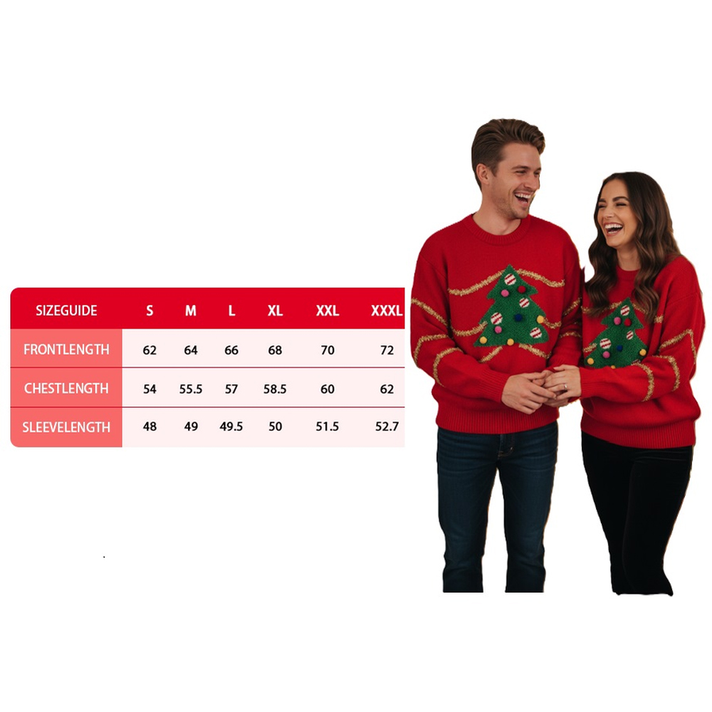 Noel Square Tree Crew Neck Xmas Jumper Large Red Image 4