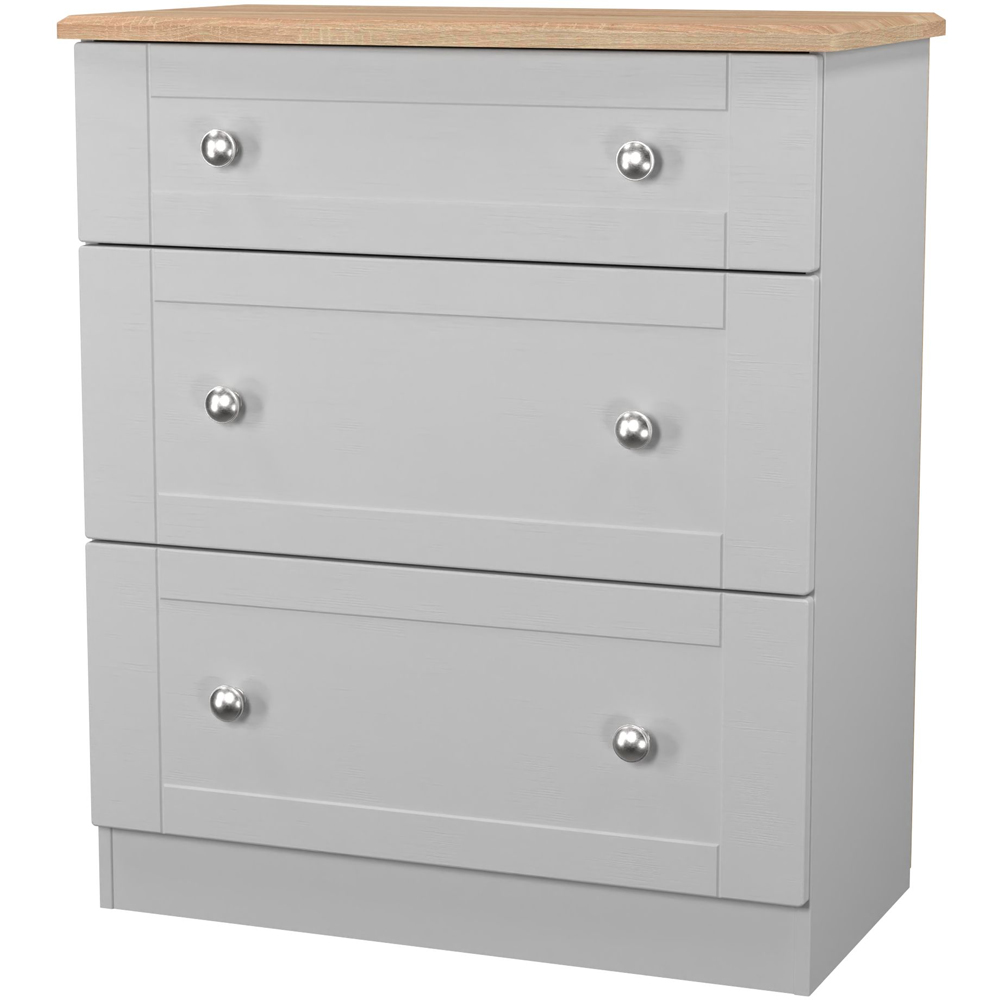Crowndale Sussex 3 Drawer Grey Ash and Bardolino Oak Deep Chest of Drawers Ready Assembled Image 3