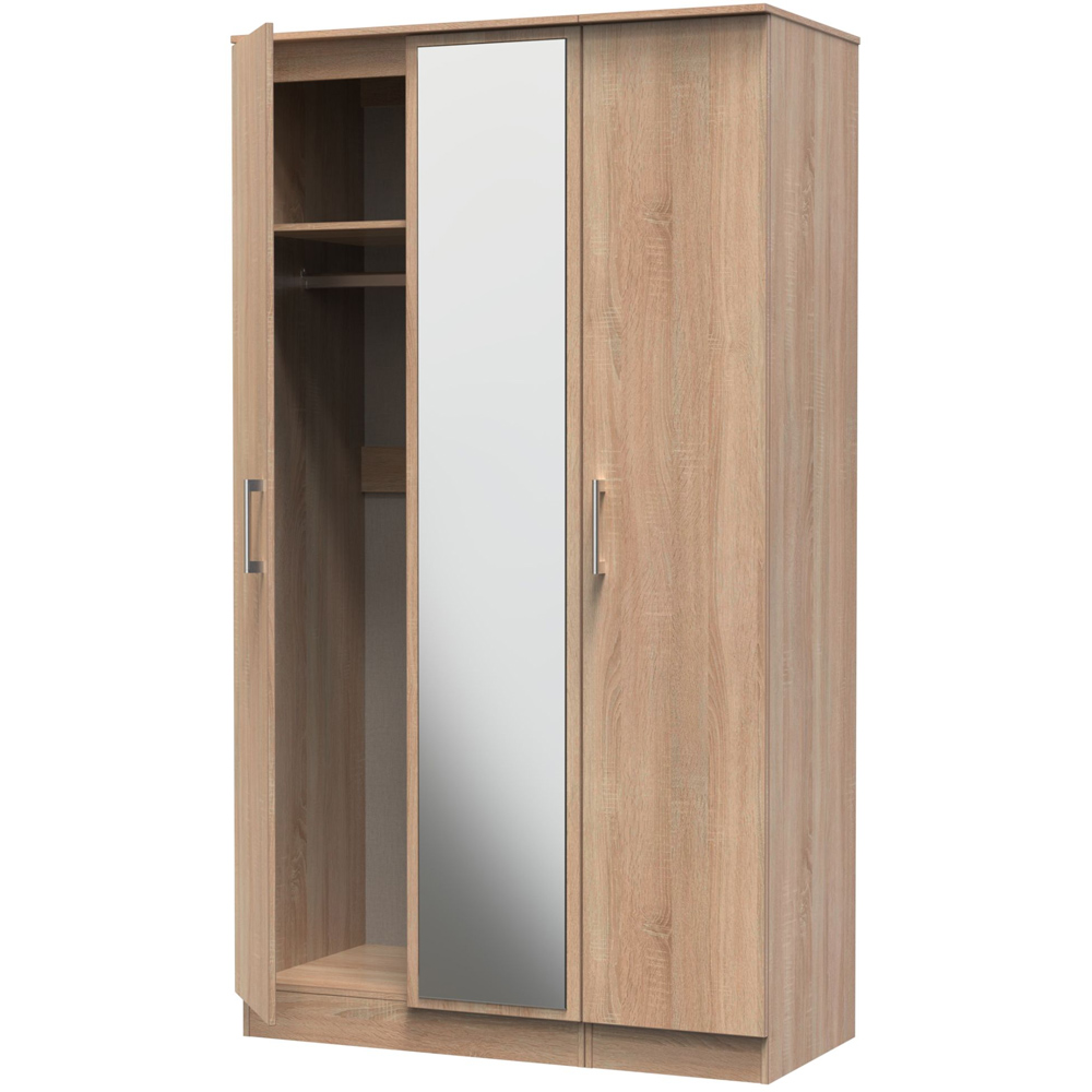 Crowndale Devon Ready Assembled 3 Door Bardolino Oak Mirror Wardrobe Image 5