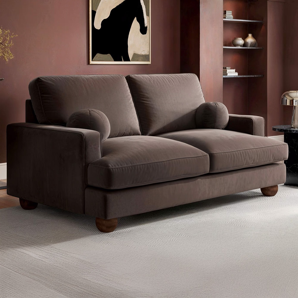 Solace+Co Addison 2 Seater Brown Velvet Sofa Image 1