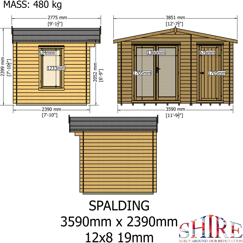 Shire Spalding 12 x 8ft Dual-Purpose Apex Garden Log Cabin with Integral Storage Image 9