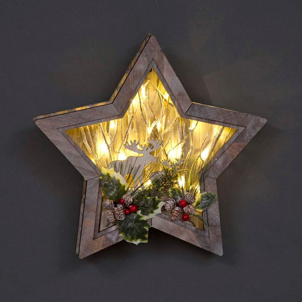 Shatchi Wooden LED Star Shape Reindeer Scene 38cm Image 2