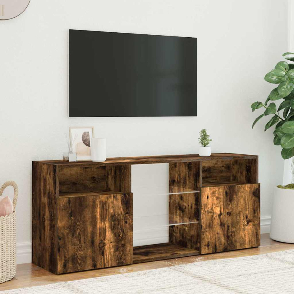 vidaXL 2 Door 4 Shelf Smoked Oak TV Cabinet with LED Lights Image 4