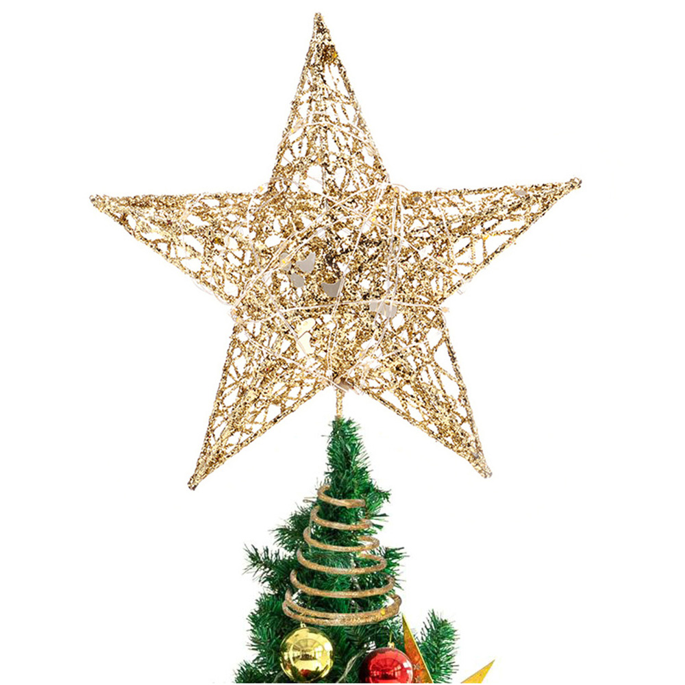 Living and Home Gold Sequin Christmas Tree Topper with LED Lights 0.65ft Image 1