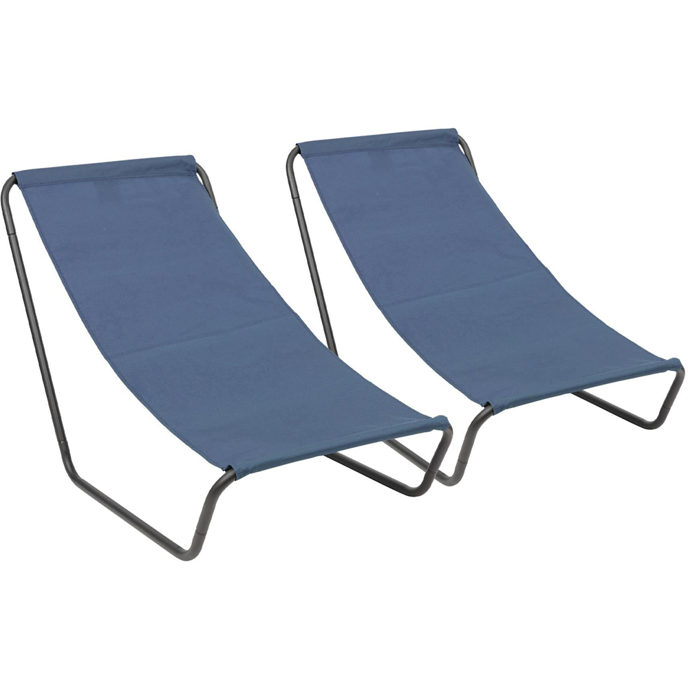 Harbour Housewares Set of 2 Matt Black and Navy Folding Beach Lounger Image 2
