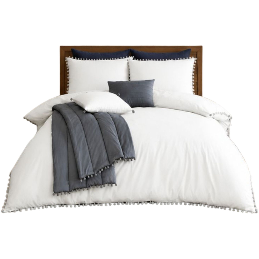 Smart Living King Size White Pom Pom Duvet Cover Set Image 2