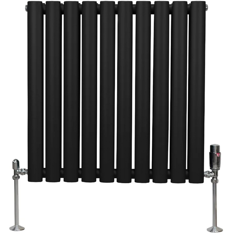 Monster Shop 2648BTU Black Oval Column Radiator and Valves 600 x 600mm Image 1