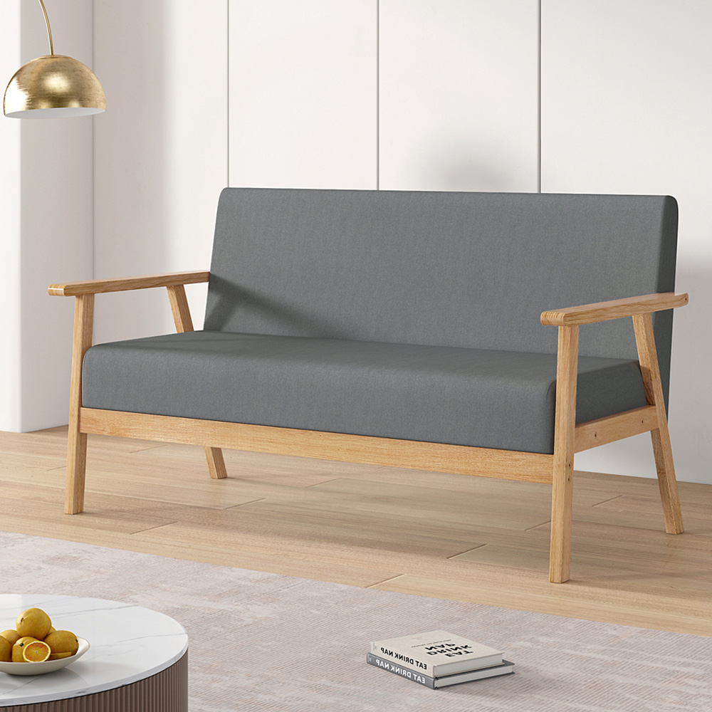 Grey 3 Seater Padded Country Wooden Sofa Image 4