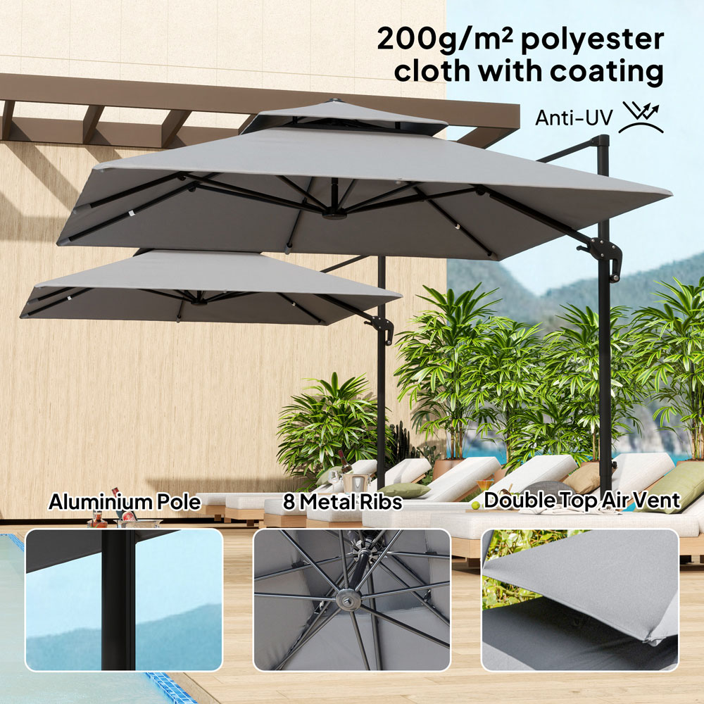 Outsunny Light Grey Cantilever Parasol with Base 3m Image 6