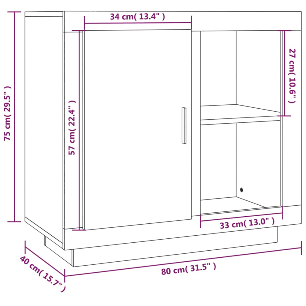 vidaXL Single Door 2 Shelf Sonoma Oak Sideboard Image 9