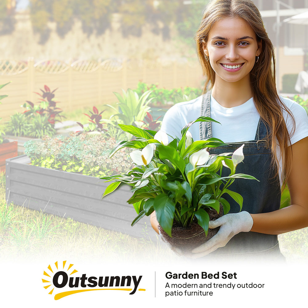 Outsunny Light Grey Galvanised Steel Square Raised Garden Bed Planter 30 x 120 x 120cm Image 7