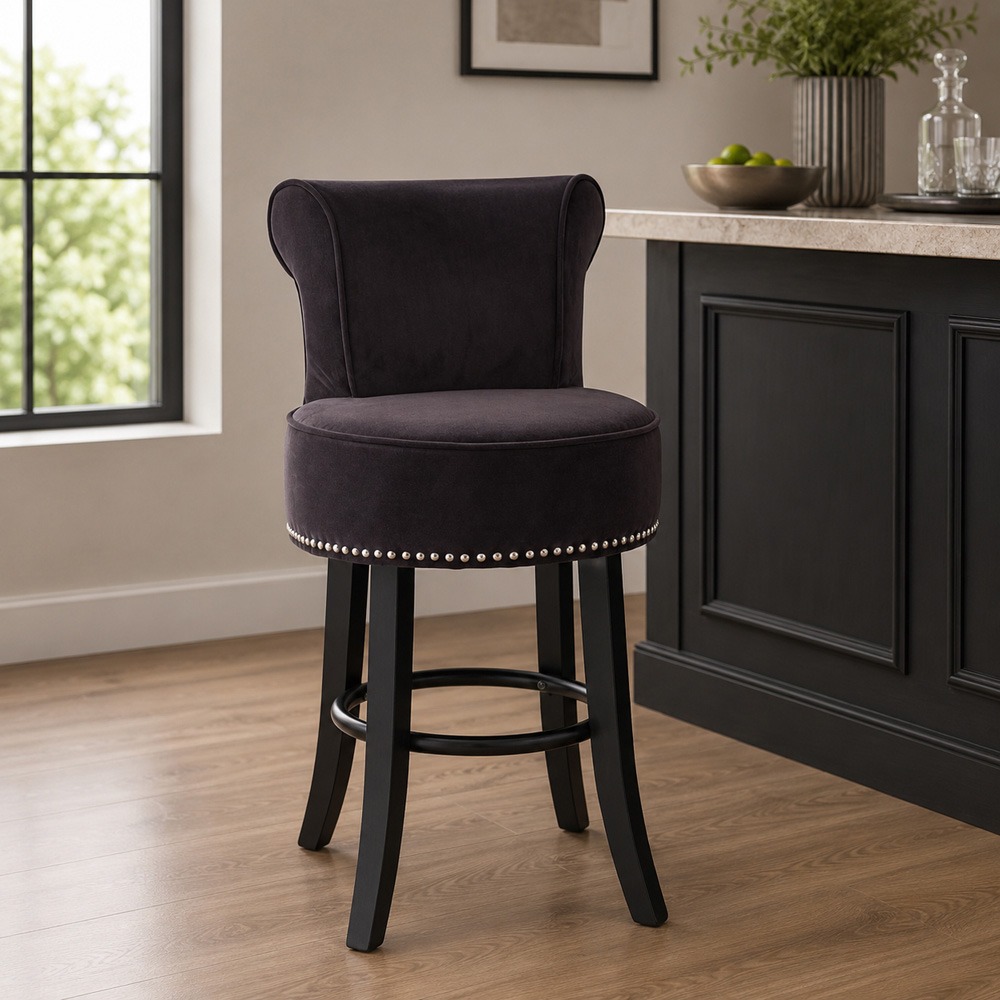 Premier Housewares Regents Park Black Velvet Bar Chair Image 4