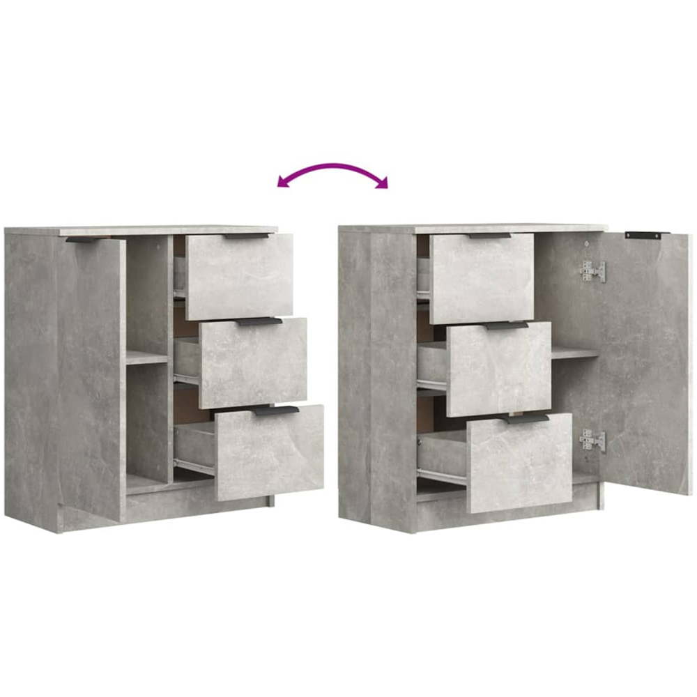 vidaXL Single Door 3 Drawer Concrete Grey Wooden Sideboard Image 6